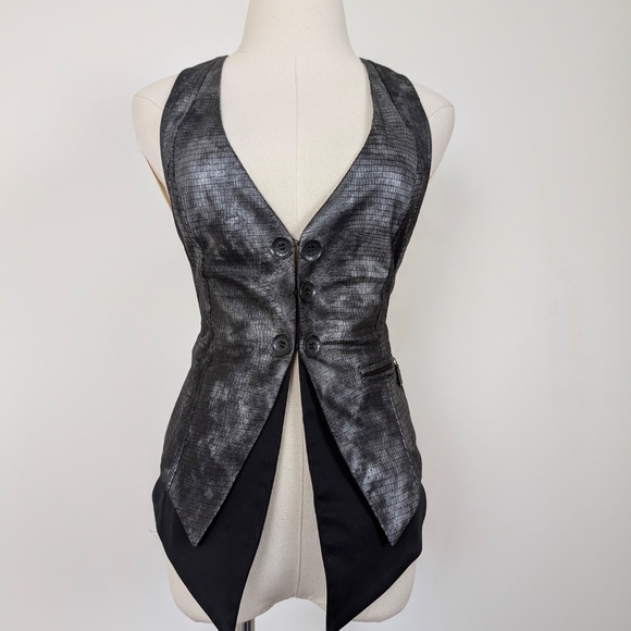 Guess Vest Waistcoat Faux Snake Sleeveless Button Up Textured Fitted - Picture 3 of 12